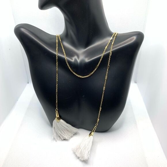Gold White Tassel Wrap Necklace - Picture 1 of 2